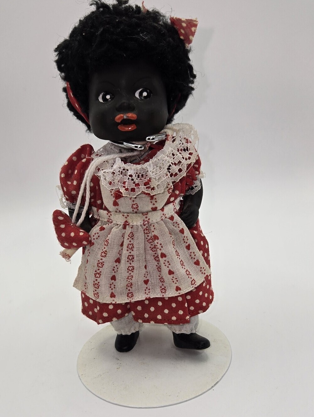 Vintage Japanese Bique Doll In Handmade Clothing No Makers Mark 6in W/stand